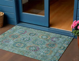 3' X 5' Teal Blue Purple And Gold Medallion Washable Indoor Outdoor Area Rug