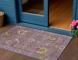 3' X 5' Merlot Plum And Gold Floral Medallion Washable Indoor Outdoor Area Rug
