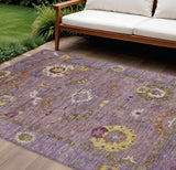 8' X 10' Merlot Plum And Gold Floral Medallion Washable Indoor Outdoor Area Rug