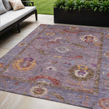 5' X 8' Plum Gold And Red Floral Medallion Washable Indoor Outdoor Area Rug