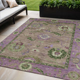 5' X 8' Brown Lavender And Ivory Floral Medallion Washable Indoor Outdoor Area Rug