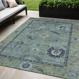 5' X 8' Green And Blue Floral Medallion Washable Indoor Outdoor Area Rug