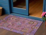 3' X 5' Pink Purple And Gold Floral Medallion Washable Indoor Outdoor Area Rug