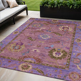 5' X 8' Pink Purple And Gold Floral Medallion Washable Indoor Outdoor Area Rug