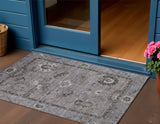 3' X 5' Pewter Gray And Silver Floral Medallion Washable Indoor Outdoor Area Rug