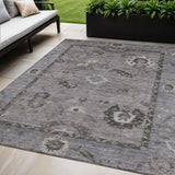5' X 8' Pewter Gray And Silver Floral Medallion Washable Indoor Outdoor Area Rug
