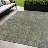 5' X 8' Artichoke Green And Gray Floral Washable Indoor Outdoor Area Rug