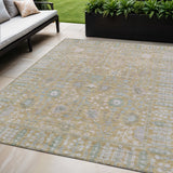 5' X 8' Beige And Taupe Floral Washable Indoor Outdoor Area Rug