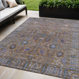 5' X 8' Brown And Blue Floral Washable Indoor Outdoor Area Rug