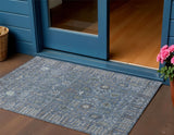 3' X 5' Blue And Ivory Floral Washable Indoor Outdoor Area Rug