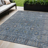5' X 8' Blue And Ivory Floral Washable Indoor Outdoor Area Rug