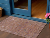 3' X 5' Copper And Purple Floral Washable Indoor Outdoor Area Rug