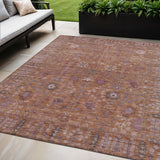 5' X 8' Copper And Purple Floral Washable Indoor Outdoor Area Rug