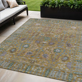 5' X 8' Gold And Green Floral Washable Indoor Outdoor Area Rug