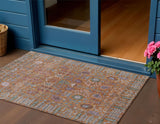 3' X 5' Orange And Green Floral Washable Indoor Outdoor Area Rug