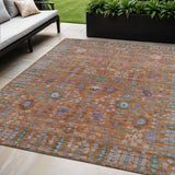 5' X 8' Orange And Green Floral Washable Indoor Outdoor Area Rug
