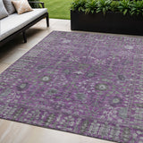 5' X 8' Purple And Ivory Floral Washable Indoor Outdoor Area Rug