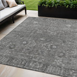 5' X 8' Pewter And Silver Floral Washable Indoor Outdoor Area Rug