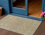 3' X 5' Wheat And Beige Floral Washable Indoor Outdoor Area Rug