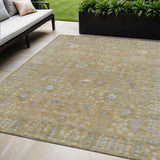 5' X 8' Wheat And Beige Floral Washable Indoor Outdoor Area Rug