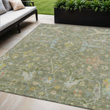 5' X 8' Artichoke Green Gold And Copper Floral Washable Indoor Outdoor Area Rug