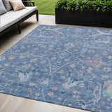5' X 8' Blue Sky Blue And Ivory Floral Washable Indoor Outdoor Area Rug