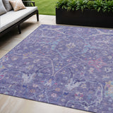 5' X 8' Purple Sky Blue And Silver Floral Washable Indoor Outdoor Area Rug
