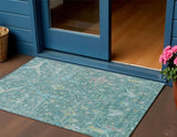 3' X 5' Teal Blue And Lime Green Floral Washable Indoor Outdoor Area Rug