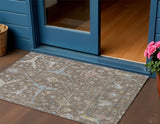 3' X 5' Brown Blue And Ivory Floral Washable Indoor Outdoor Area Rug
