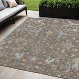 5' X 8' Brown Blue And Ivory Floral Washable Indoor Outdoor Area Rug