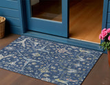 3' X 5' Navy Blue Gold And Ivory Floral Washable Indoor Outdoor Area Rug
