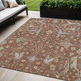 5' X 8' Rust And Ivory Floral Washable Indoor Outdoor Area Rug