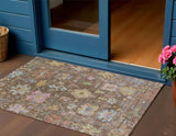 3' X 5' Brown Pink And Blue Floral Washable Indoor Outdoor Area Rug