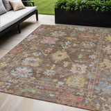 5' X 8' Brown Pink And Blue Floral Washable Indoor Outdoor Area Rug