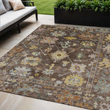 5' X 8' Chocolate Gold And Ivory Floral Washable Indoor Outdoor Area Rug