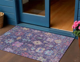 3' X 5' Eggplant Pink And Gold Floral Washable Indoor Outdoor Area Rug