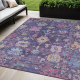 5' X 8' Eggplant Pink And Gold Floral Washable Indoor Outdoor Area Rug
