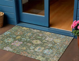 3' X 5' Fern Green Pink And Blue Floral Washable Indoor Outdoor Area Rug