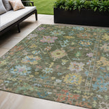 5' X 8' Fern Green Pink And Blue Floral Washable Indoor Outdoor Area Rug