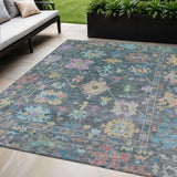 5' X 8' Teal Blue Pink And Gold Floral Washable Indoor Outdoor Area Rug