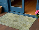 3' X 5' Artichoke Green And Beige Floral Washable Indoor Outdoor Area Rug