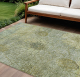 8' X 10' Artichoke Green And Beige Floral Washable Indoor Outdoor Area Rug