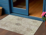3' X 5' Brown And Beige Floral Washable Indoor Outdoor Area Rug