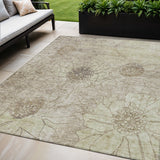 5' X 8' Brown And Beige Floral Washable Indoor Outdoor Area Rug