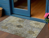 3' X 5' Granite Gray And Gold Floral Washable Indoor Outdoor Area Rug