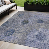 5' X 8' Gray And Lavender Floral Washable Indoor Outdoor Area Rug