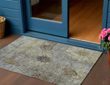 3' X 5' Pewter And Beige Floral Washable Indoor Outdoor Area Rug