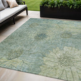 5' X 8' Pale Aqua And Wheat Floral Washable Indoor Outdoor Area Rug