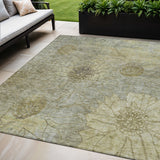 5' X 8' Taupe And Wheat Floral Washable Indoor Outdoor Area Rug