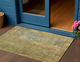 3' X 5' Artichoke Green And Gold Abstract Washable Indoor Outdoor Area Rug